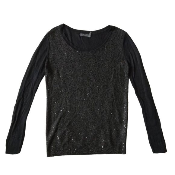 THML Black Lightweight Sequin Front Tight Knit Pullover Sweater Women's Medium - Picture 1 of 14